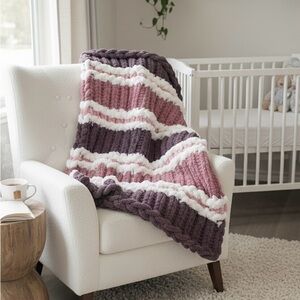 Cozy Chunky Hand Knitted Chenille Baby Throw in Purple and Pink
